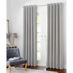 B&M Colorado Hopsack Fully Lined Eyelet Curtains 66 X 72" - Silver