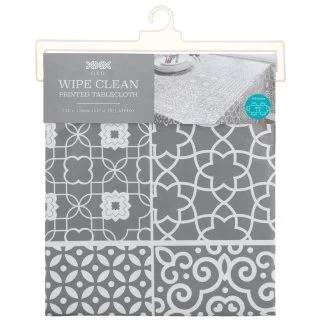 B&M Grey Wipe Clean Printed Tablecloth 132 X 178cm - Geo - Image 2