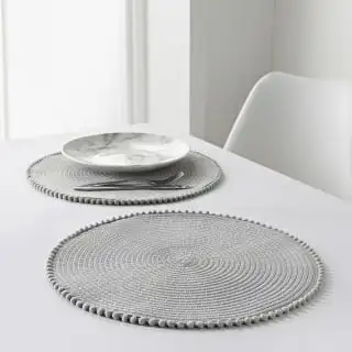 B&M Grey Round Pom Pom Placemats 4pk