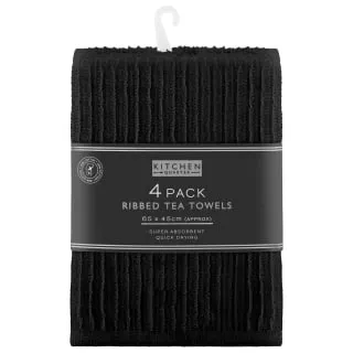 B&M Ribbed Tea Towels 4pk - Black