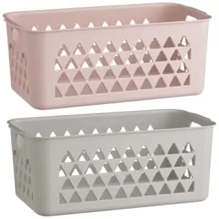 B&M Medium Triangle Cut Out Plastic Storage Basket - Blush - Image 2