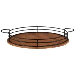 B&M Black Wire & Wood Serving Tray