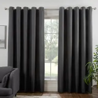 B&M Colorado Hopsack Fully Lined Charcoal Eyelet Curtains 66 X 90"