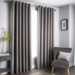 B&M Oxford Grey Black Out Curtains With Eyelets 46 X 72"