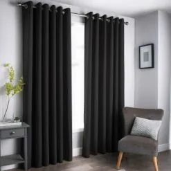 B&M Oxford Black Black Out Curtains With Eyelets 90 X 90"