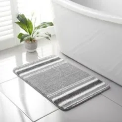 Maine Stripe Memory Foam Bath Mat 50 X 80cm - Grey