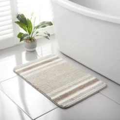 Maine Stripe Memory Foam Bath Mat 50 X 80cm - Neutral