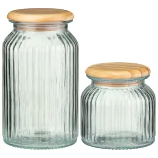 B&M Small Ribbed Glass Jar With Wooden Lid - Image 4