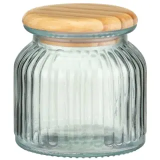 B&M Small Ribbed Glass Jar With Wooden Lid