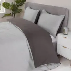 Simply Everyday Reversible King Duvet Set With Pipe - Grey & Charcoal